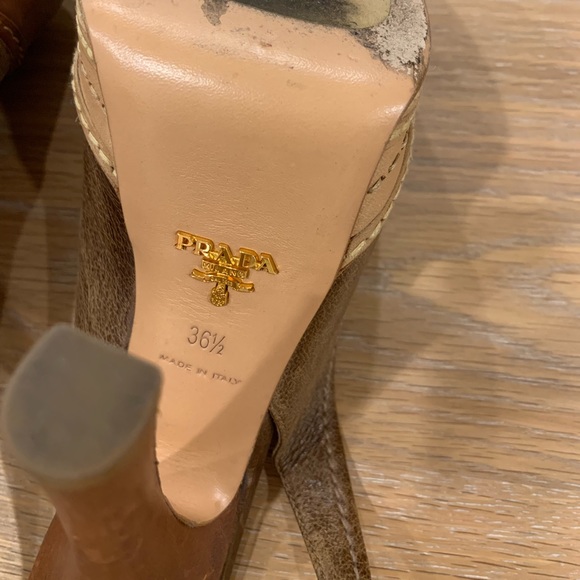 Prada platform brown heels unique two toned design size 36.5 - Picture 5 of 6